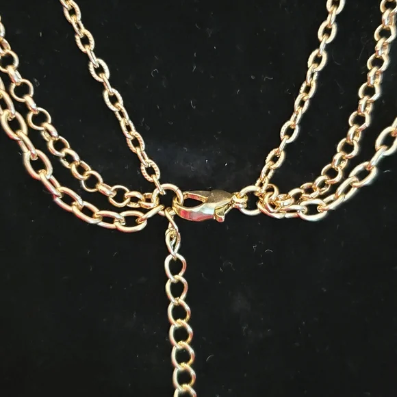 Vintage Gold & Red Teardrop Marquisite Pendant on Multi-Chain Necklace Set - Picture 13 of 15